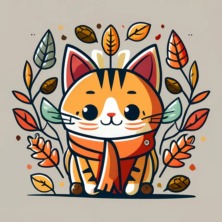 Cute Orange Cat with Scarf in Autumn
