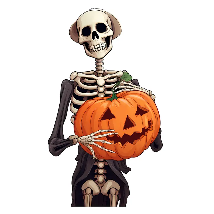 Skeleton with Pumpkin and Hat