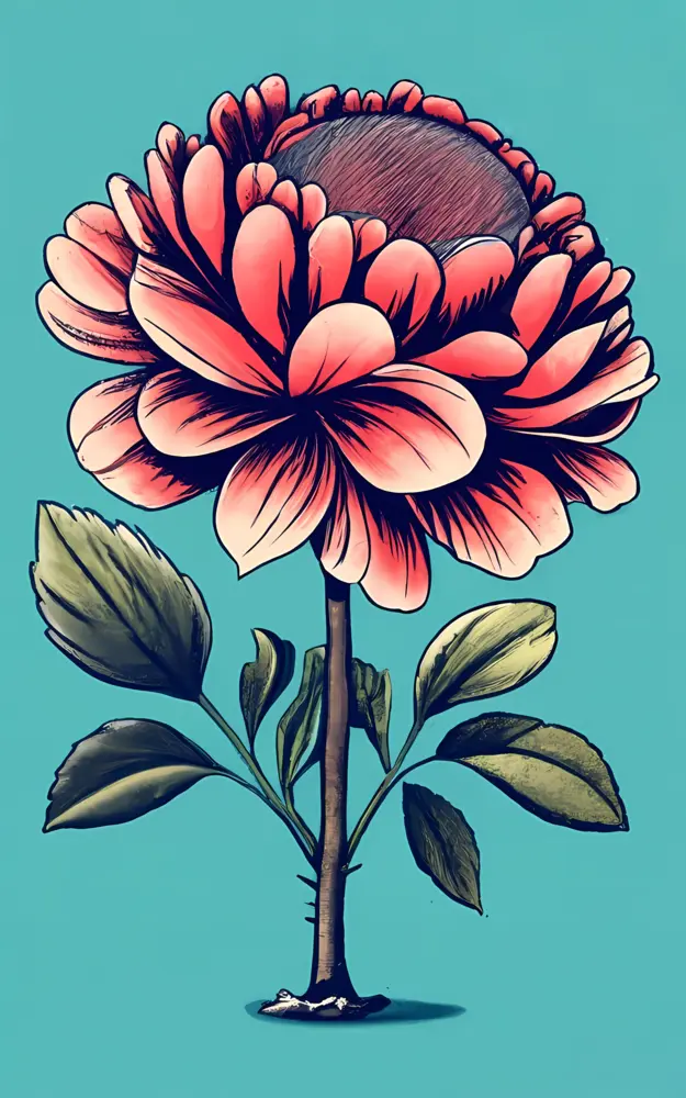 Pink Flower with Green Leaves