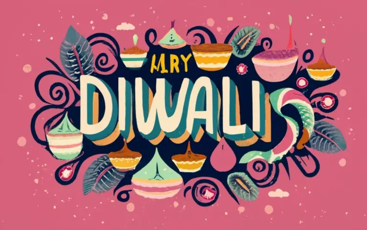 Merry Diwali with colorful design and sweets