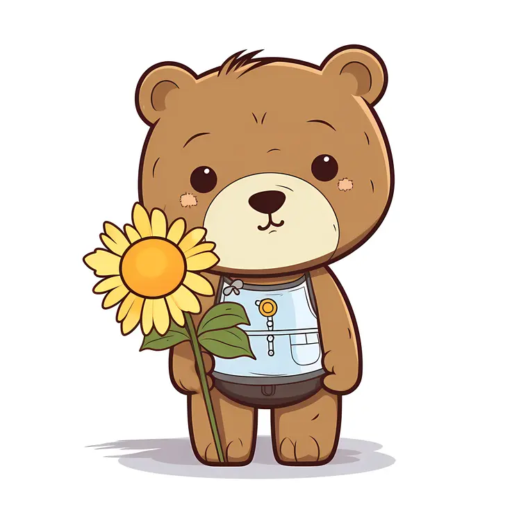 Cute Bear Holding a Sunflower