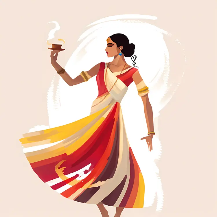Woman in Traditional Attire Holding a Bowl