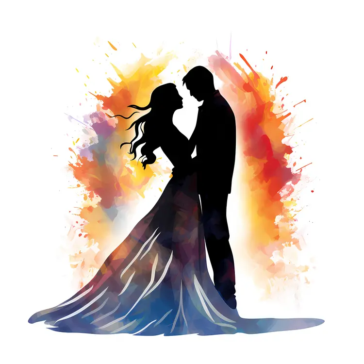 Romantic Couple Silhouette with Colorful Background