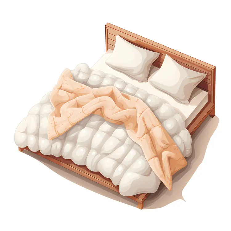 Wooden Bed with White and Orange Bedding