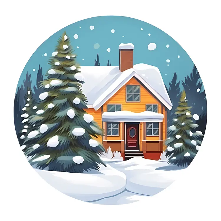 Bright Yellow House in Snowy Wonderland