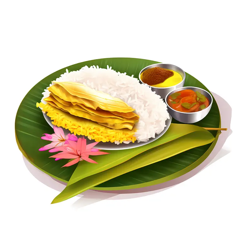 Traditional Banana Leaf Meal with Rice and Banana
