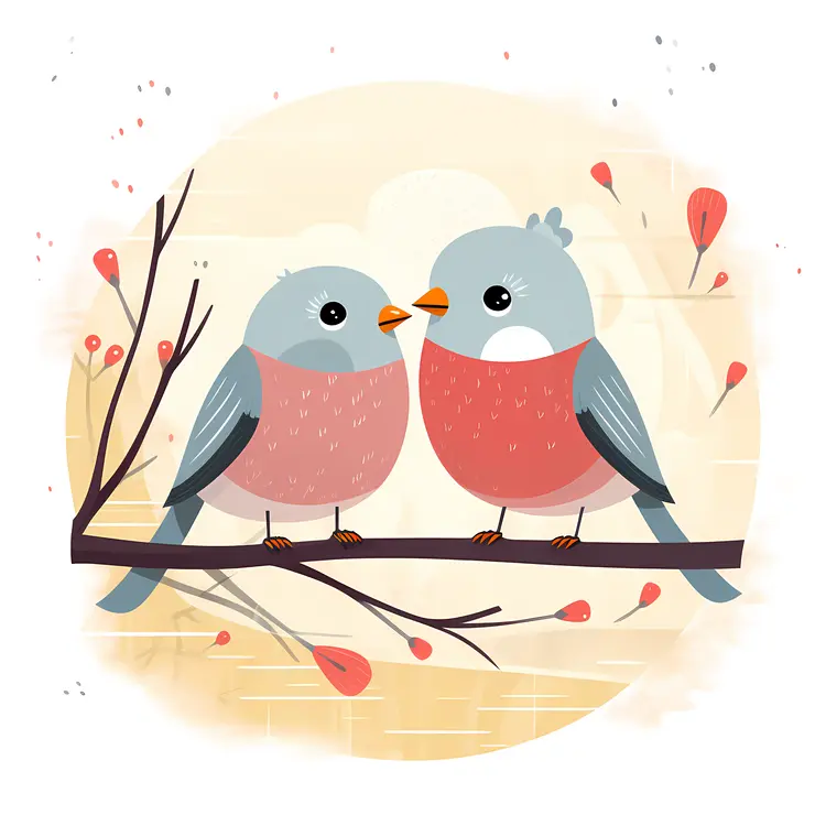 Cute Birds on a Branch Illustration