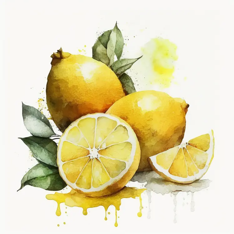 Watercolor Lemons with Leaves