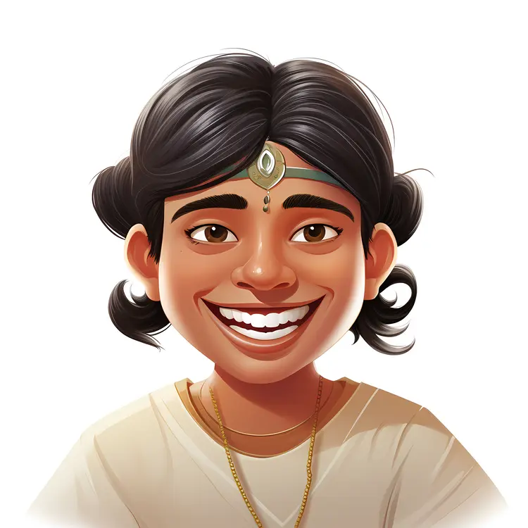 Smiling Cartoon Boy in Traditional Attire