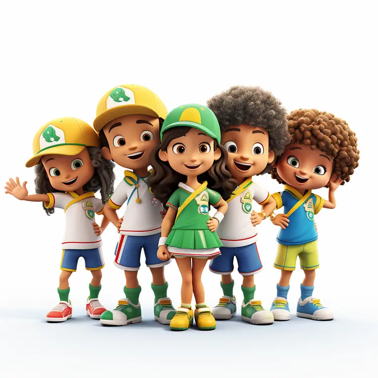 Happy Children in Summer Camp Uniforms