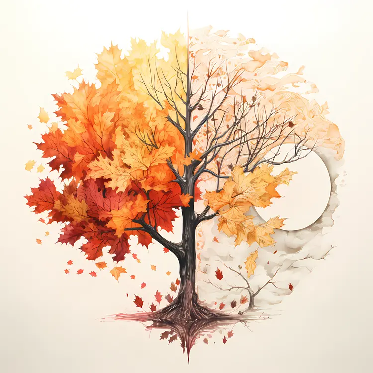 Autumn Tree with Half Bare Branches