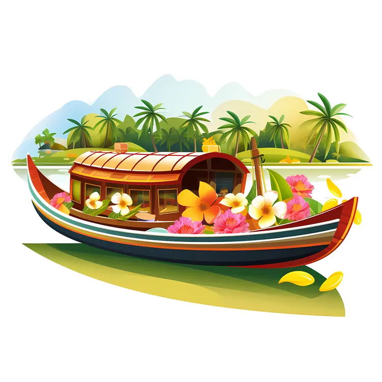 Decorated Boat with Flowers and Palm Trees