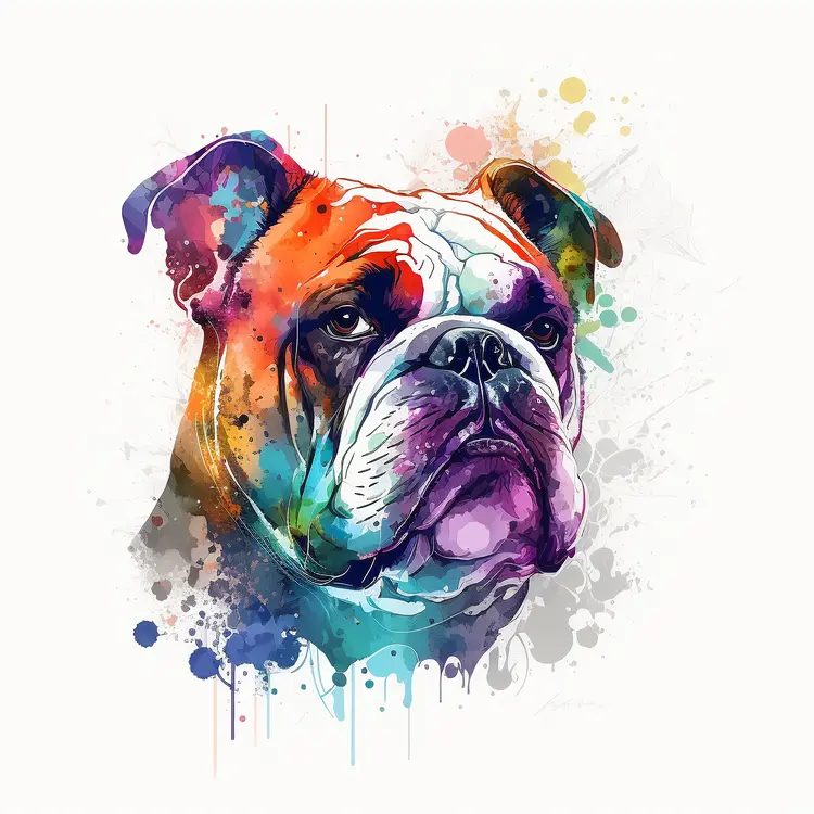 Colorful Bulldog Watercolor Painting