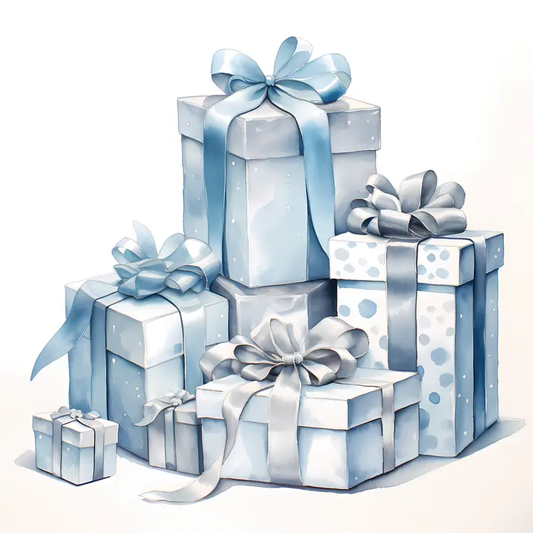 Blue Gift Boxes with White Ribbons