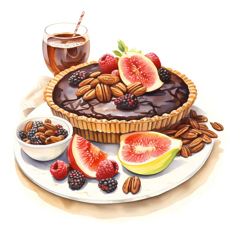Delicious Chocolate Tart with Fresh Fruits and Nuts