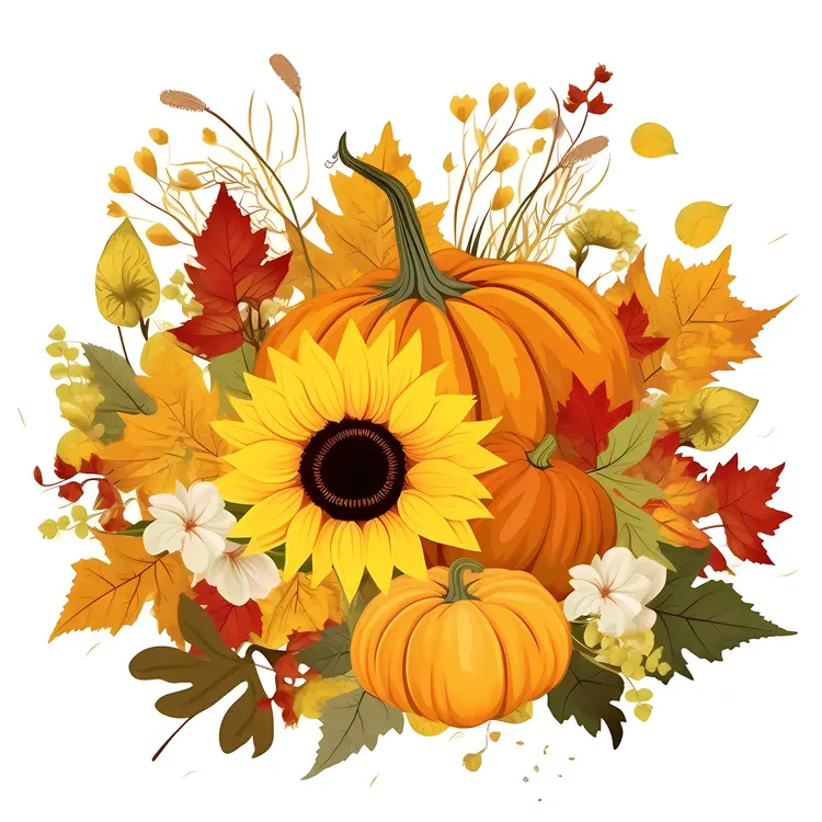 Beautiful Pumpkin and Sunflower Autumn Arrangement