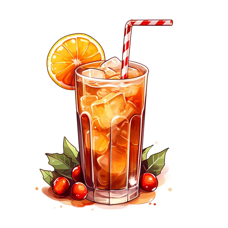 Refreshing Iced Drink with Orange Slice