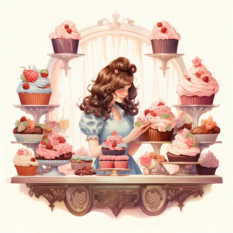 Anime Girl Surrounded by Cupcakes
