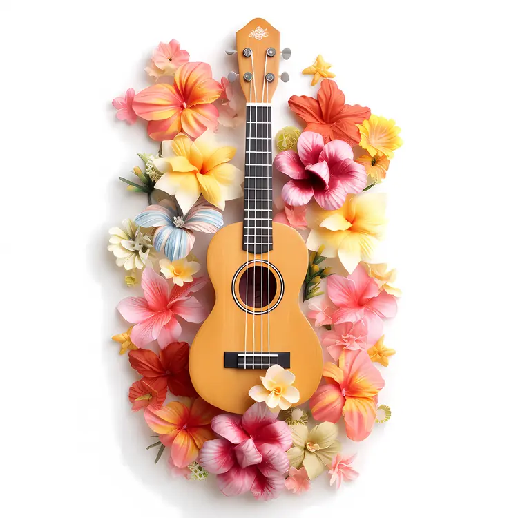 Ukulele with Tropical Flowers
