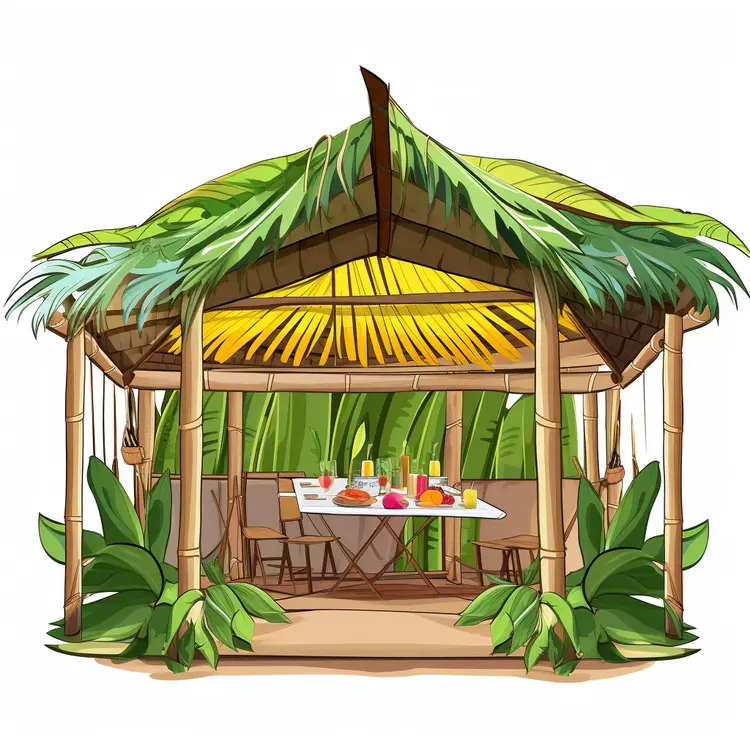 Tropical Bamboo Hut with Table Setup