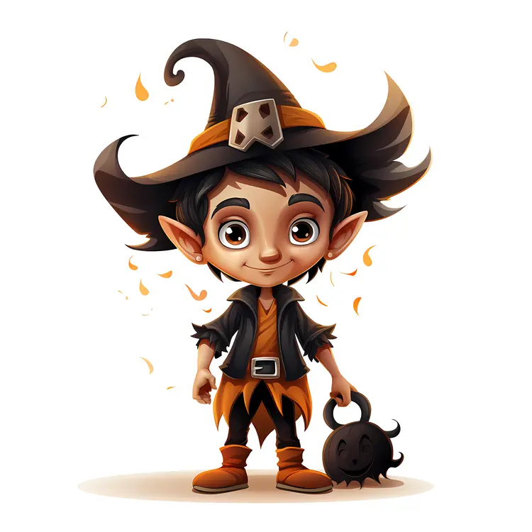 Happy Witch with Black Cat