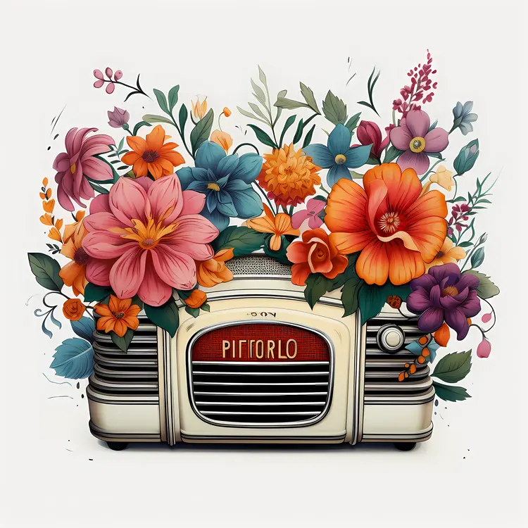 Vintage Radio with Flowers