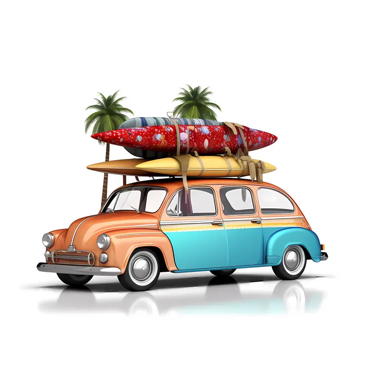 Vintage Car with Surfboards for Summer Vacation