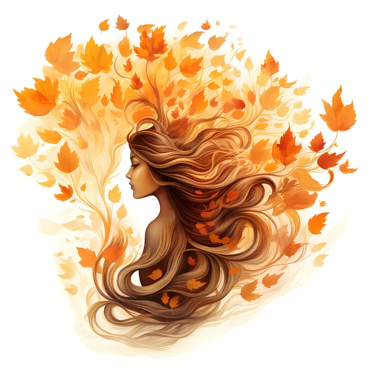 Woman with Autumn Leaves in Hair