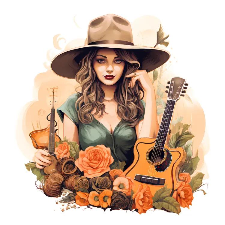 Woman with Guitar and Hat