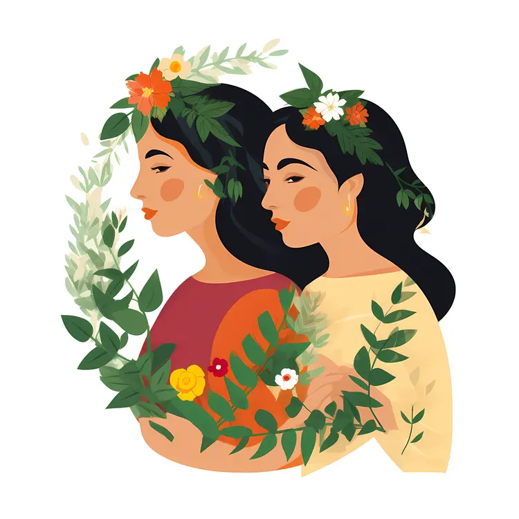 Beautiful Women with Floral Crowns Illustration