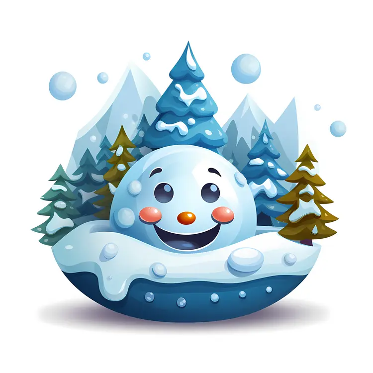 Smiling Snowball in Winter Landscape