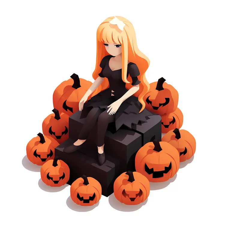 Girl Surrounded by Pumpkins