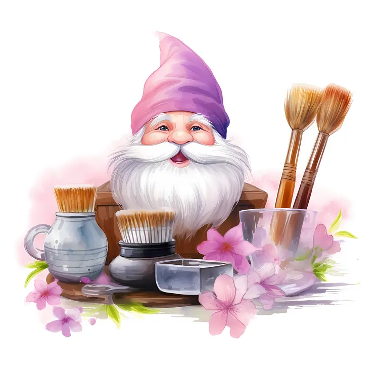 Cute Gnome with Shaving Kit and Brushes