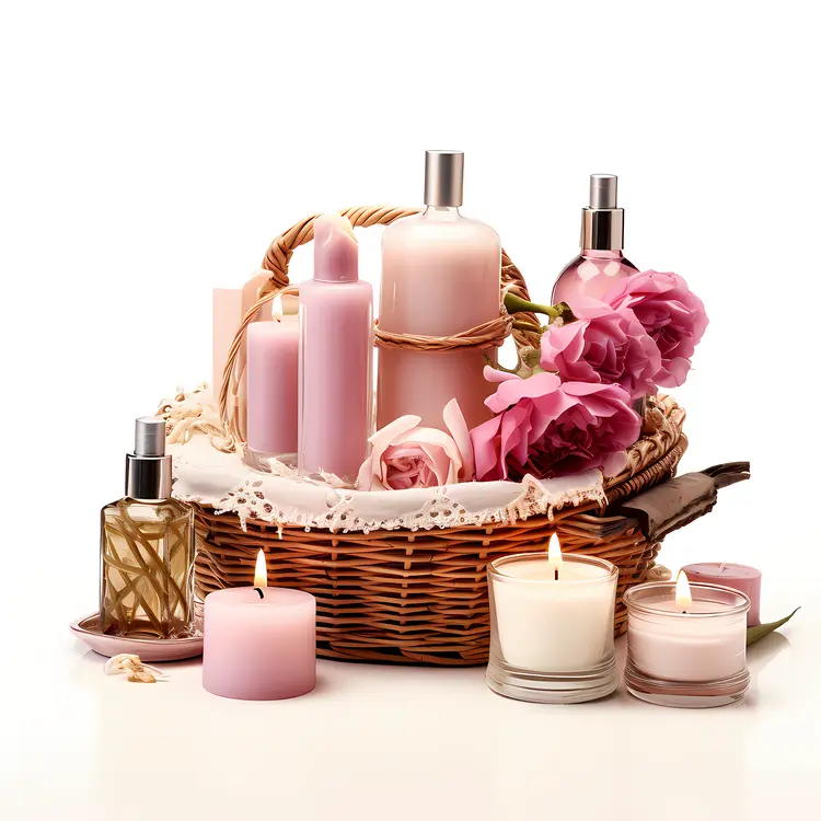 Pink Candle and Rose Gift Basket