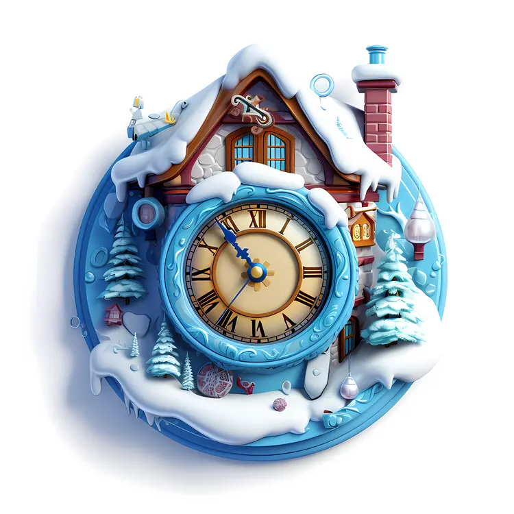 Winter Clock with Snowy House