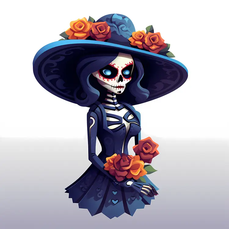 Skeleton with Bouquet of Roses