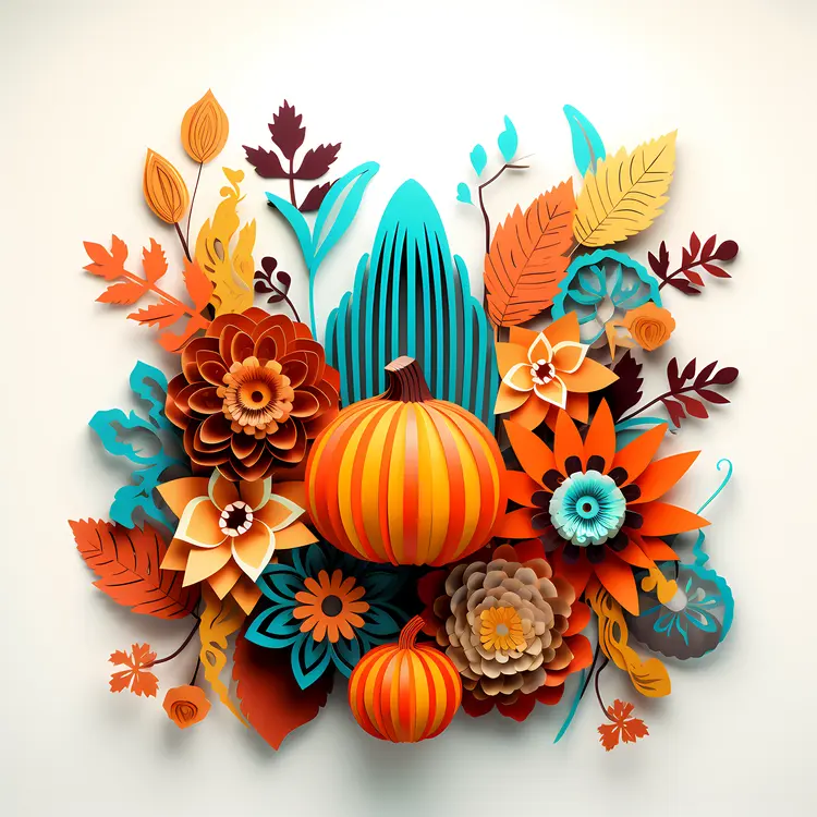 Autumn Flowers and Pumpkin Decoration