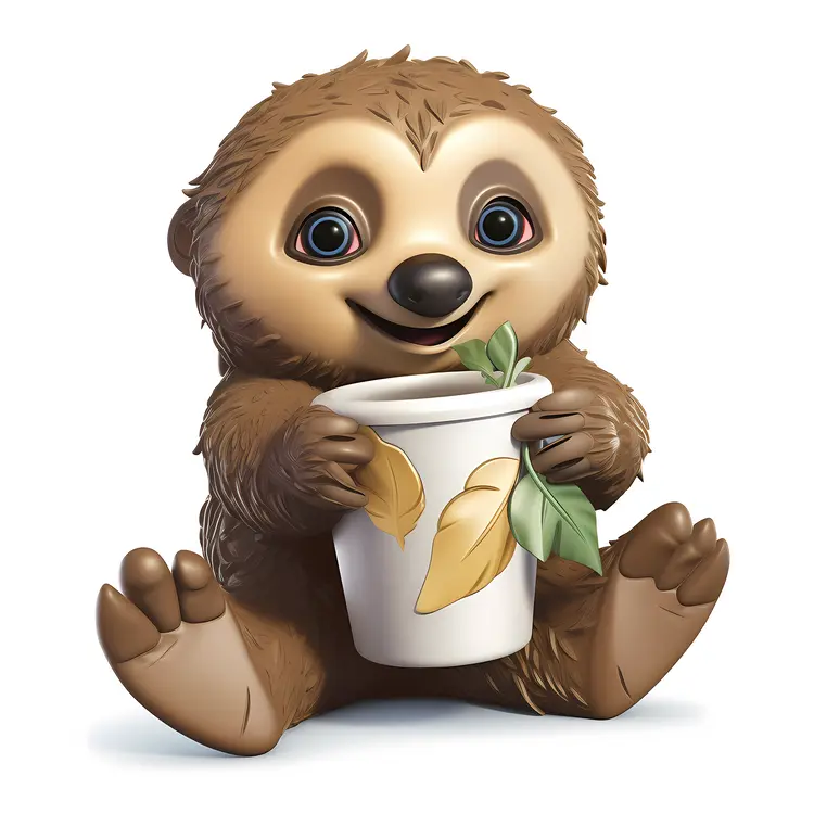 Cute Sloth Holding a Cup