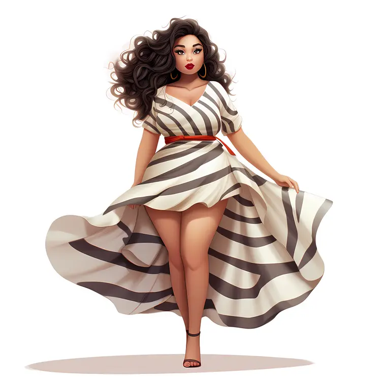 Stylish Woman in a Striped Dress