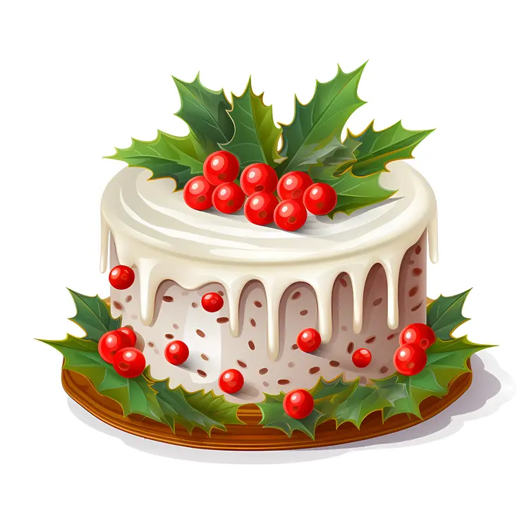Christmas Cake with Holly and Berries