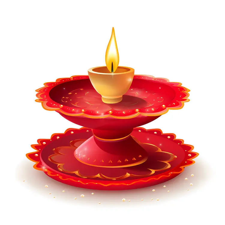 Red Diya Lamp with Flame for Diwali Celebration
