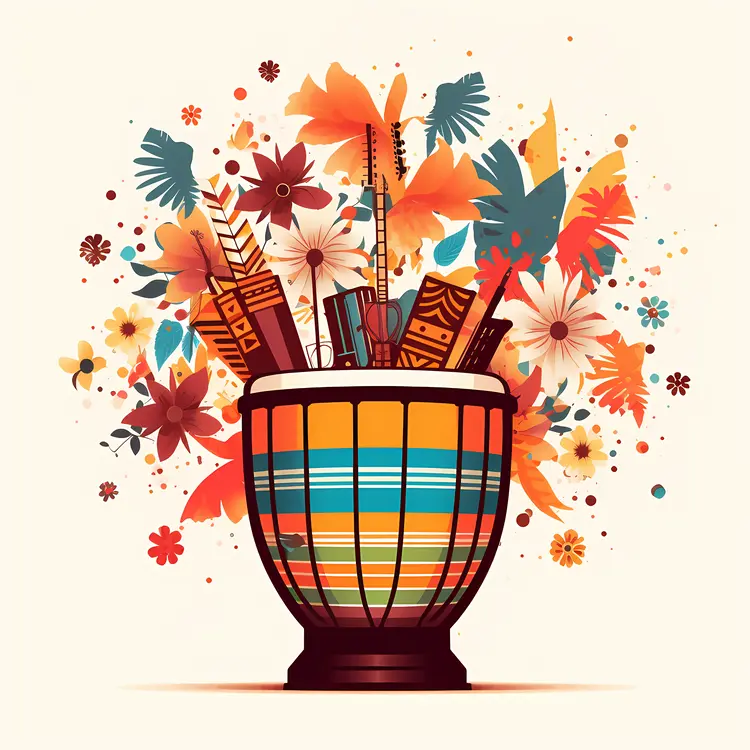 Colorful Drum with Floral Patterns for Festival Celebration