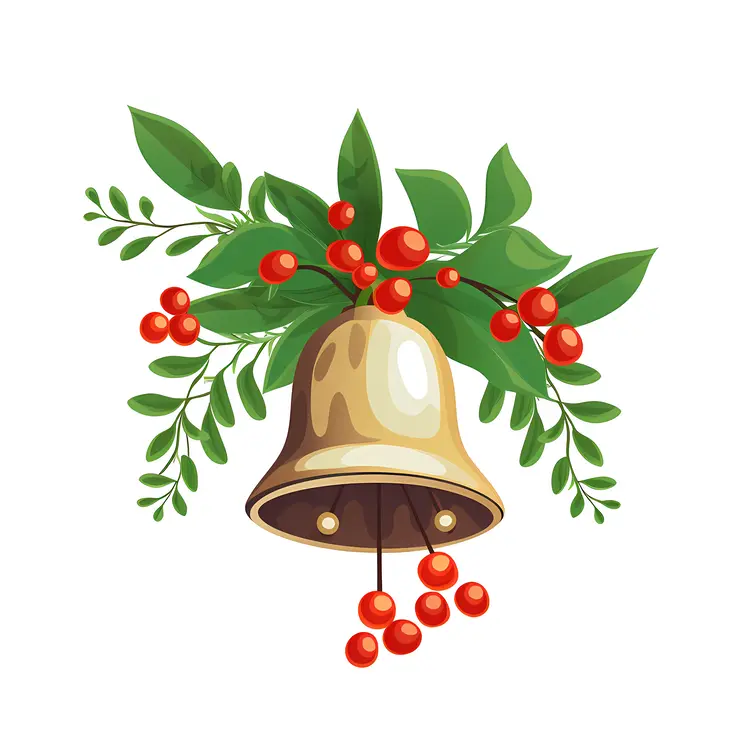Christmas Bell with Leaves and Berries Illustration