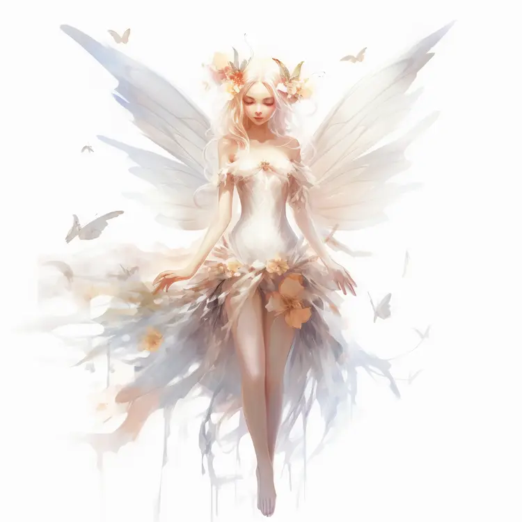 Ethereal Fairy with Wings and Flowers