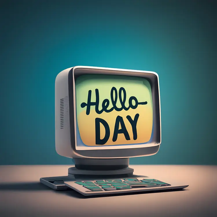 Vintage Computer with Hello Day