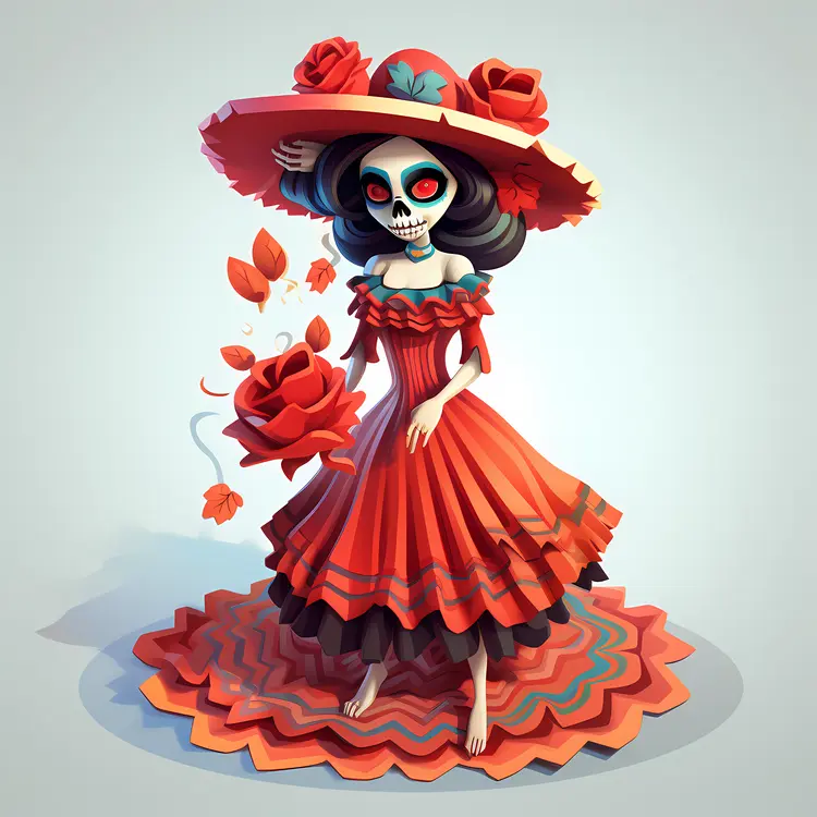 Skeleton Woman with Hat and Dress