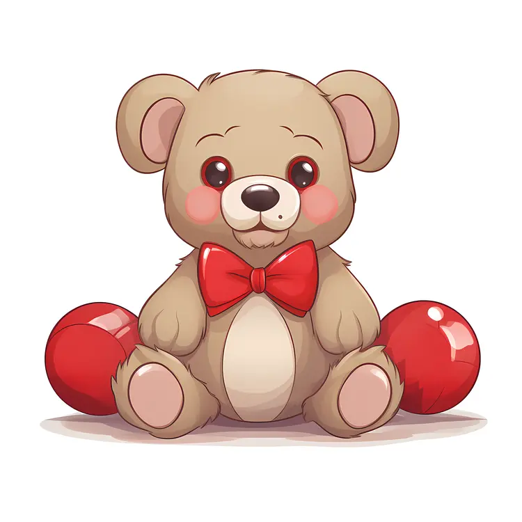 Adorable Teddy Bear with Red Bow and Blush Cheeks