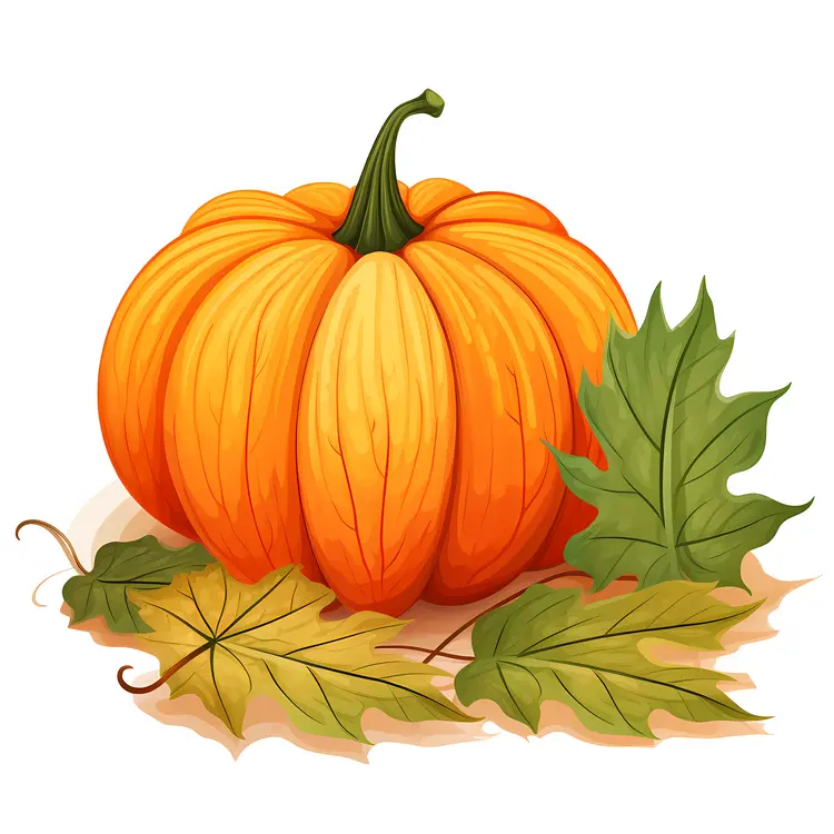 Orange Pumpkin with Green Leaves