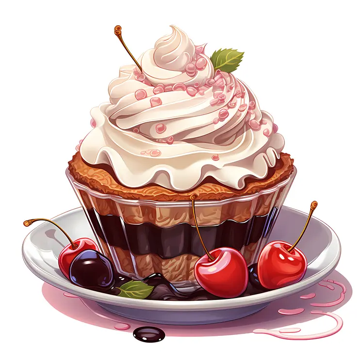Cupcake with Cherries and Whipped Cream