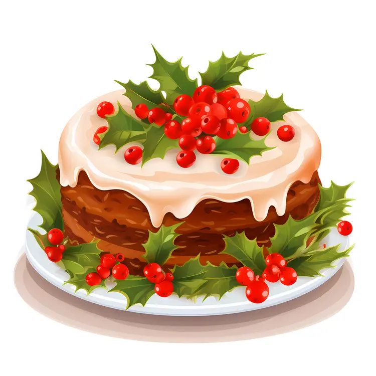 Christmas Cake with Holly and Berries